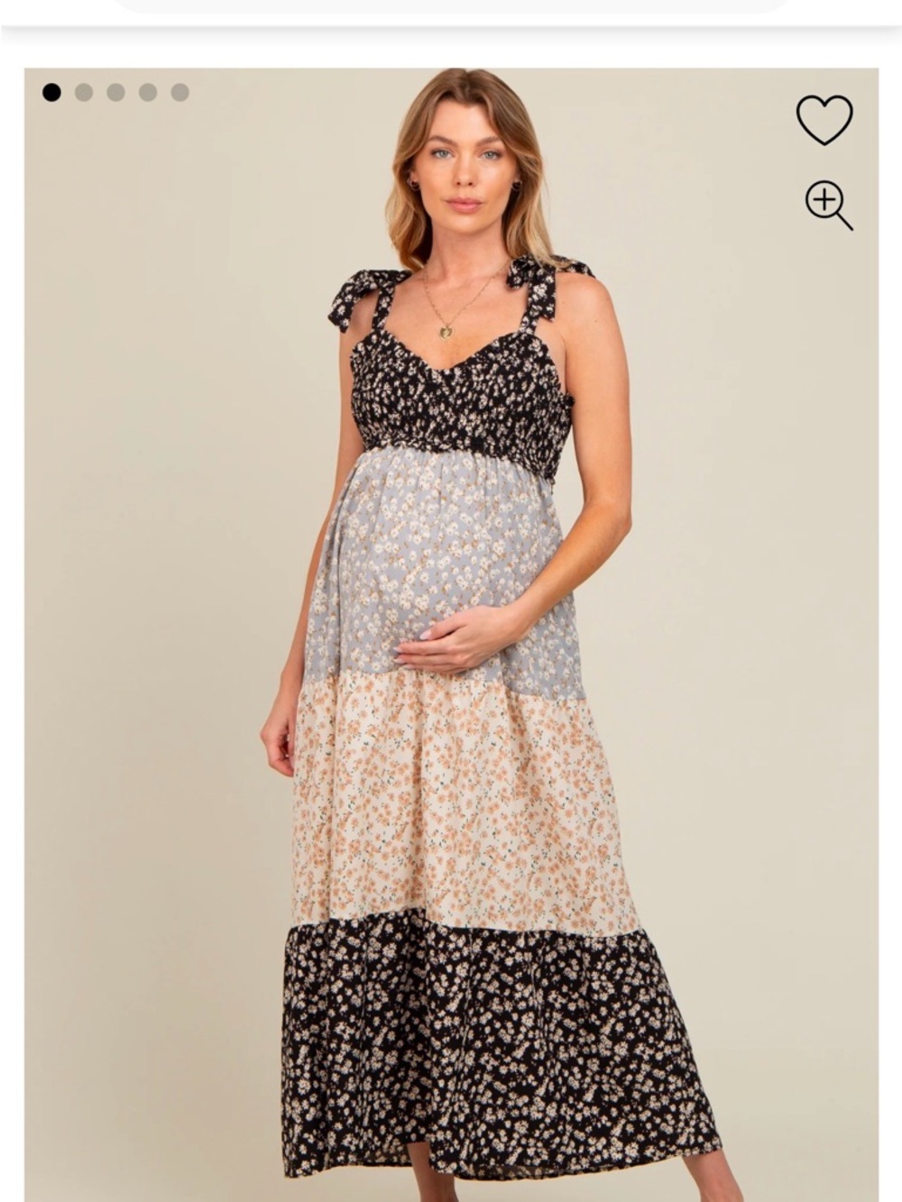 PinkBlush Womens Multicolor Floral Tier Shoulder Tie Maternity Maxi Dress Size M